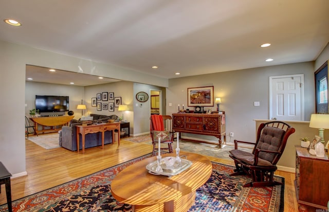 living room with light wood-type flooring