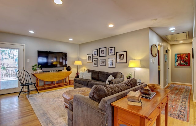 living room featuring light wood-type flooring