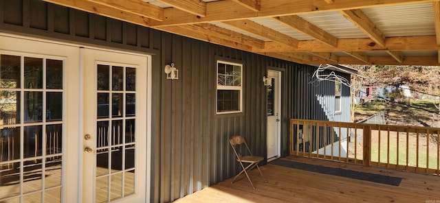 wooden terrace featuring french doors