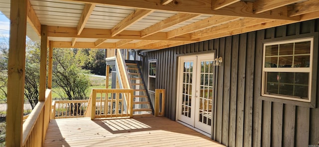 wooden terrace with french doors