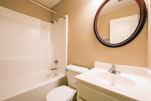 full bathroom featuring vanity, toilet, and shower / tub combination