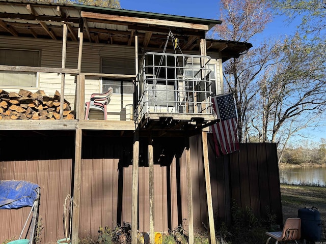 view of side of property with a water view