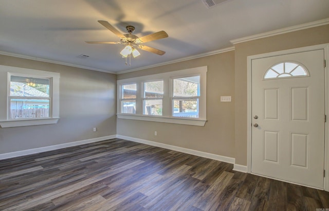 foyer entrance with dark hardwood / wood-style floors and a healthy amount of sunlight