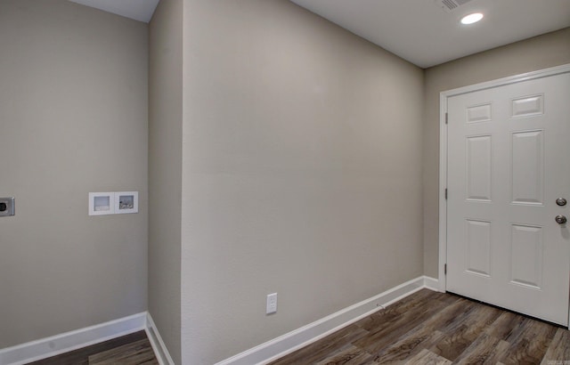 interior space with dark wood-type flooring