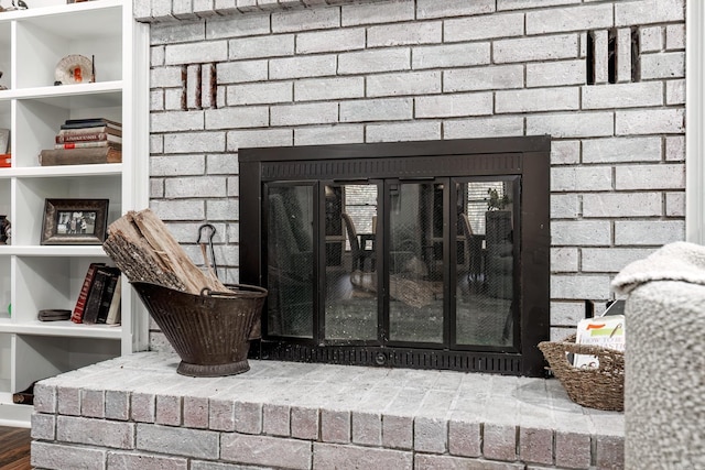 interior details featuring a fireplace