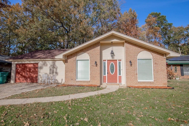 ranch-style house with a front lawn and a garage