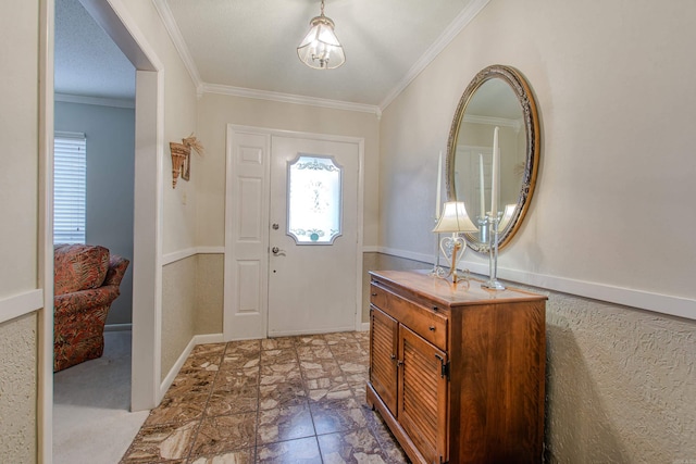 entryway featuring crown molding