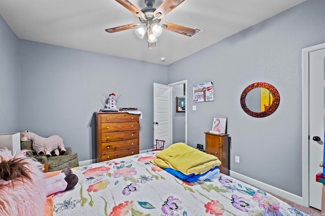 bedroom with carpet flooring and ceiling fan