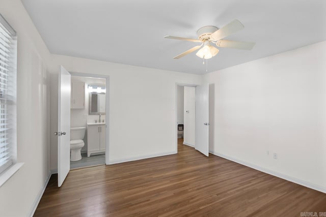 3630 Idlewild Ave, North Little Rock, AR 72116 - unfurnished bedroom featuring wood finished floors, ceiling fan, and ensuite bath