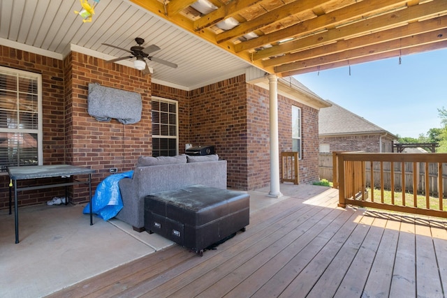 wooden terrace with ceiling fan