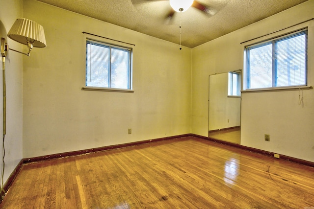 unfurnished room with a wealth of natural light, light hardwood / wood-style floors, and a textured ceiling