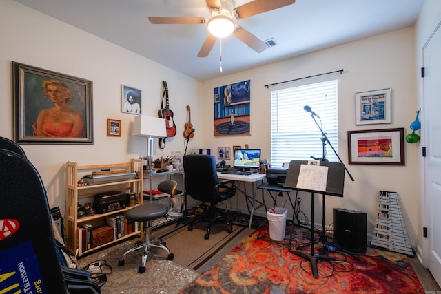 office featuring ceiling fan