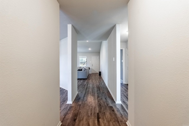 corridor featuring dark hardwood / wood-style flooring