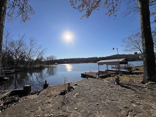 dock area with a water view