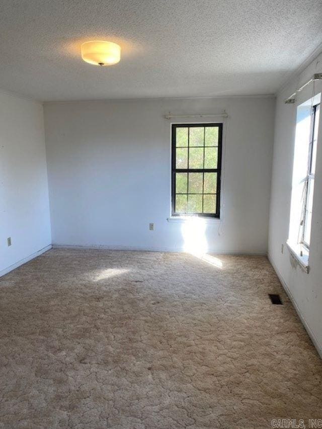 carpeted spare room featuring a textured ceiling