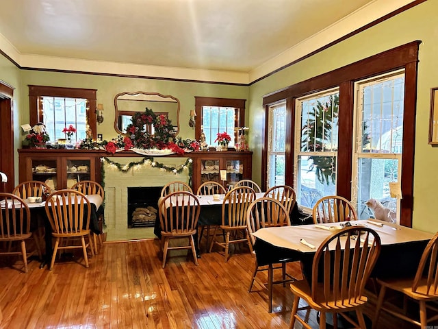 dining space featuring wood-type flooring