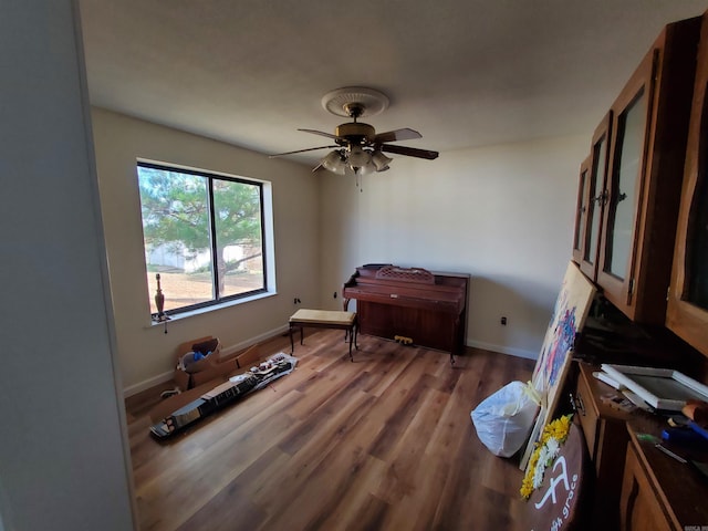 misc room featuring hardwood / wood-style flooring and ceiling fan