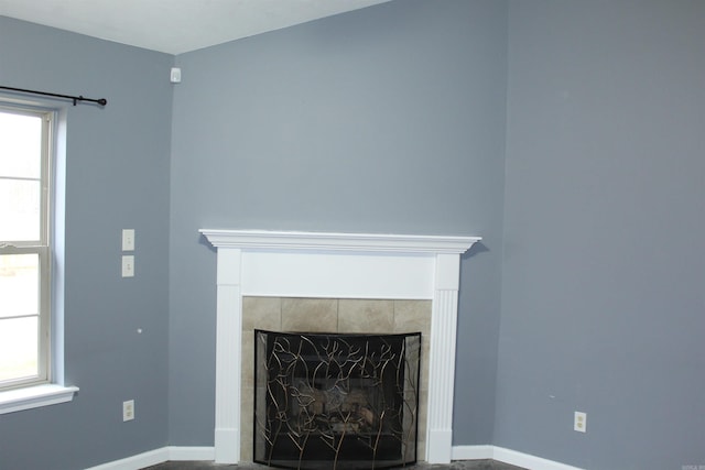 room details with a tiled fireplace