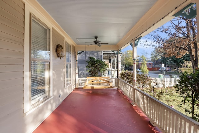 view of patio featuring ceiling fan and covered porch