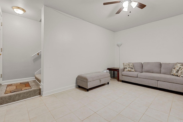 living room featuring ceiling fan