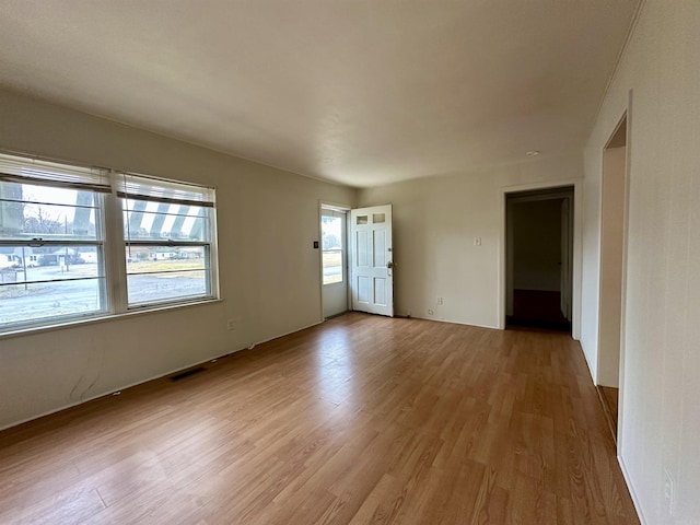 empty room featuring a healthy amount of sunlight and light wood-type flooring