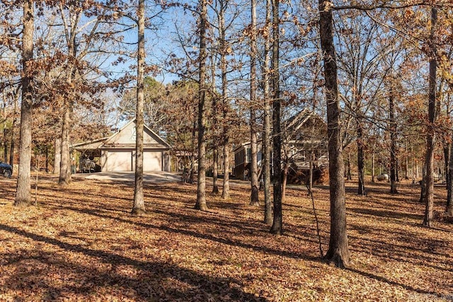 view of yard with an outdoor structure and a garage