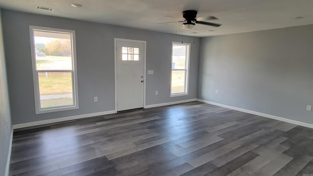 entryway with ceiling fan and dark hardwood / wood-style floors