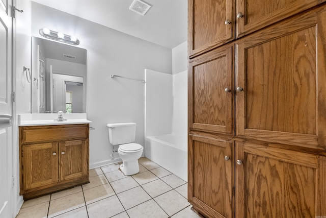 full bathroom featuring toilet, vanity, bathing tub / shower combination, and tile patterned floors