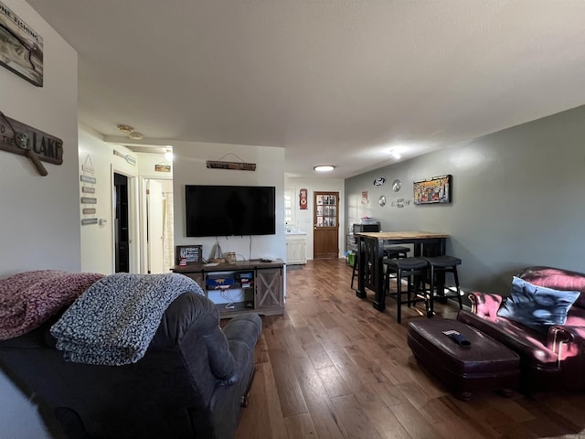 living room with hardwood / wood-style flooring