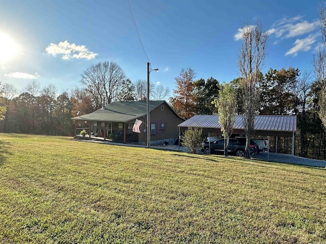 view of yard featuring a carport