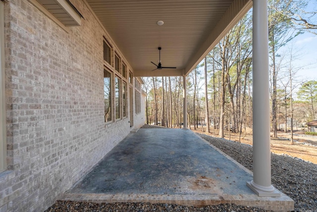 view of patio featuring ceiling fan