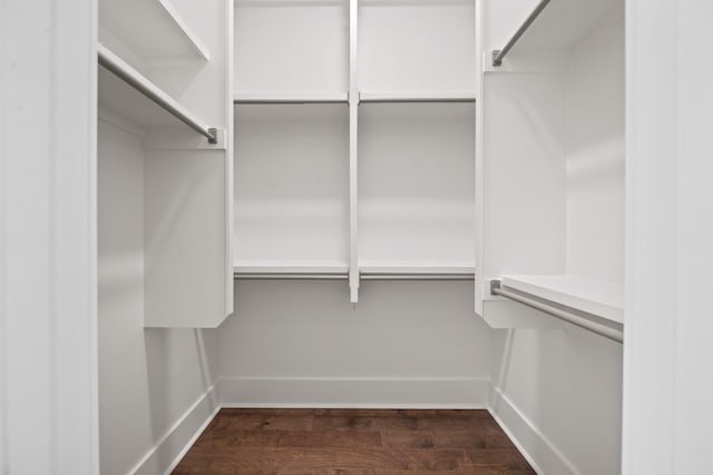 walk in closet featuring dark wood-type flooring