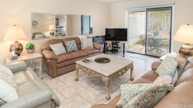 living room with light tile patterned floors