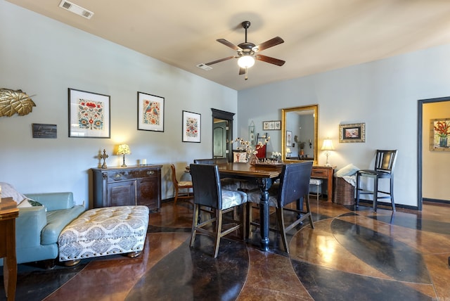 dining area with ceiling fan