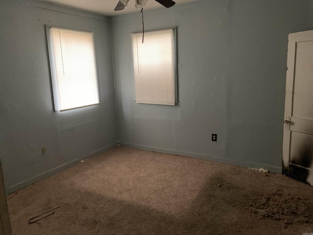 empty room with carpet floors and ceiling fan