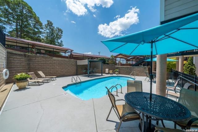 view of swimming pool featuring a patio area