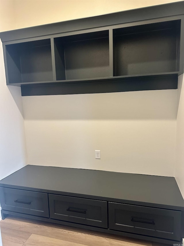 mudroom with light hardwood / wood-style floors