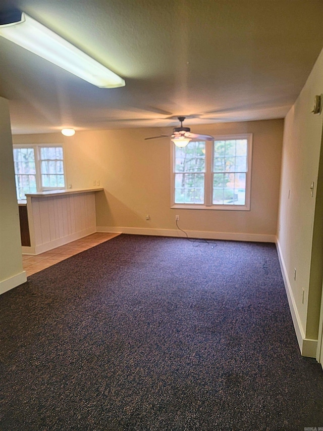 interior space featuring carpet floors, plenty of natural light, and ceiling fan