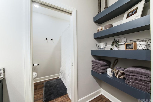 bathroom with hardwood / wood-style floors and toilet