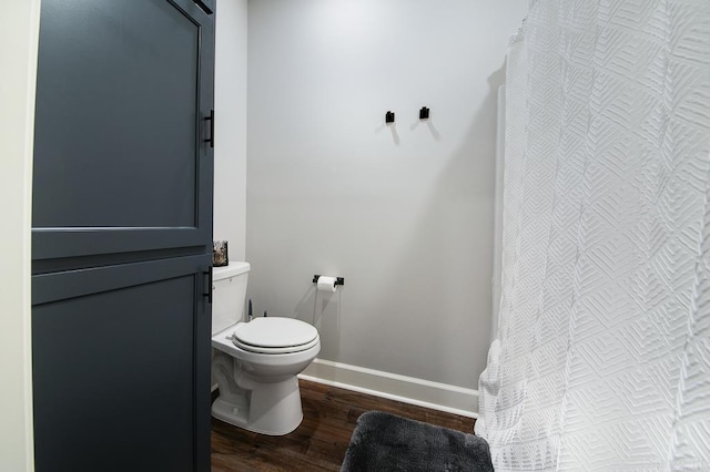 bathroom with wood-type flooring and toilet