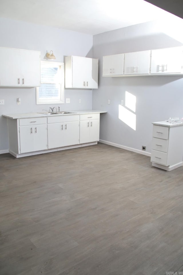 kitchen featuring white cabinets, sink, and hardwood / wood-style flooring