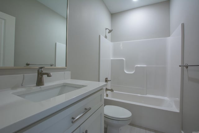 full bathroom featuring shower / tub combination, vanity, and toilet