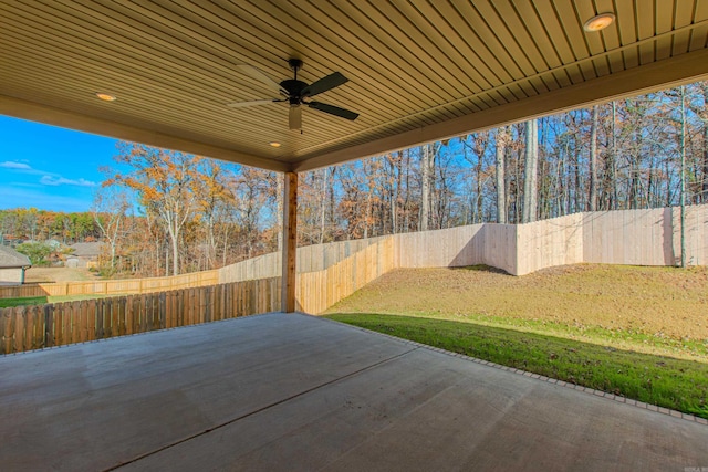 view of patio featuring ceiling fan