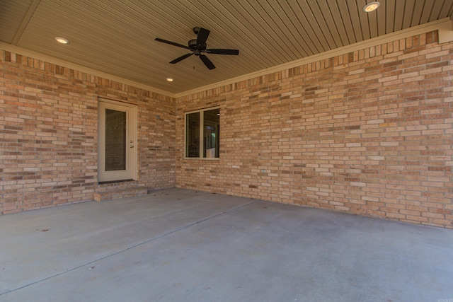 view of patio featuring ceiling fan