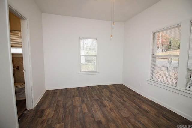 spare room with plenty of natural light and dark hardwood / wood-style floors