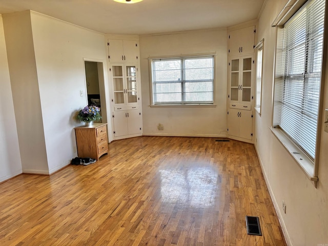 spare room with light hardwood / wood-style flooring, plenty of natural light, and ornamental molding