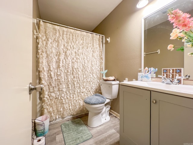 bathroom featuring hardwood / wood-style floors, vanity, and toilet