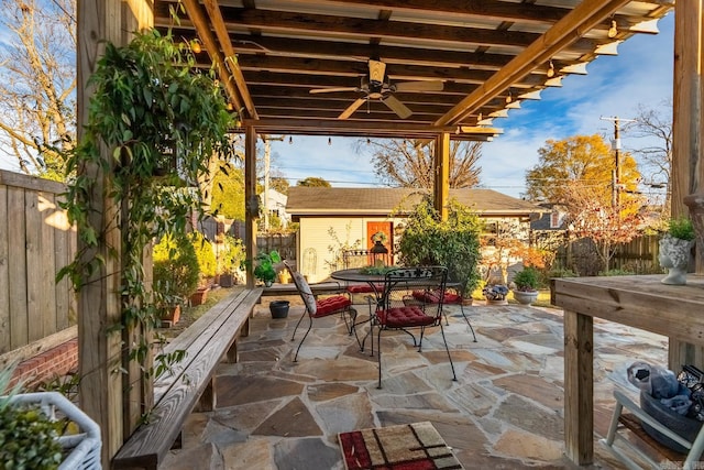 view of patio / terrace featuring an outdoor structure