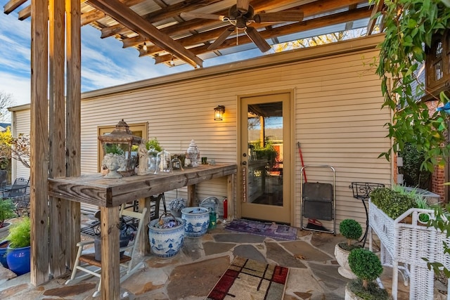 view of patio / terrace featuring ceiling fan