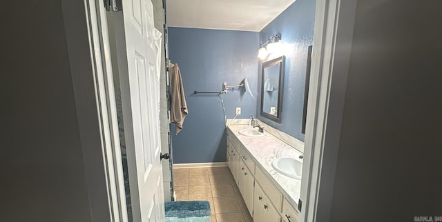 bathroom with tile patterned floors and vanity